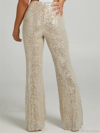 Sequined High Waist Slim Fit Flare Club Pant