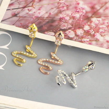 Serpent Crystal Bloom Dark Belly Ring