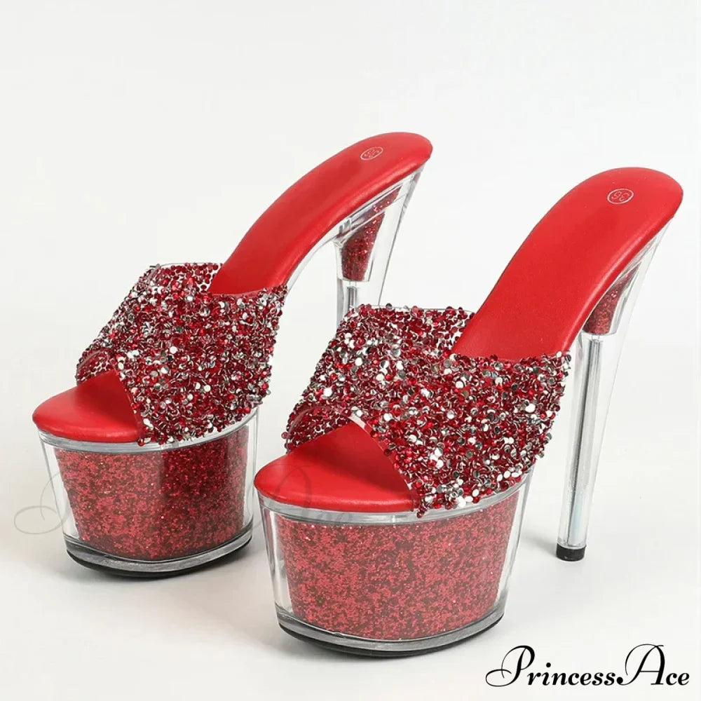 Sexy 20CM Platform Slippers Fashion Sequined Transparent Sandals Summer Open Toe Clear High Heels - Size 34-43