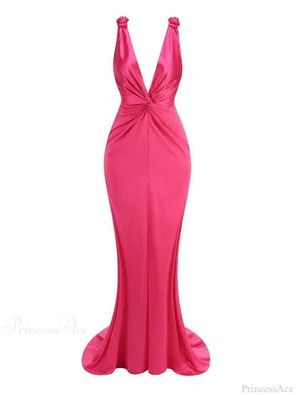 Sexy Braid Sling Deep V Neck Pleated Maxi Dress Women Christmas Party Dress