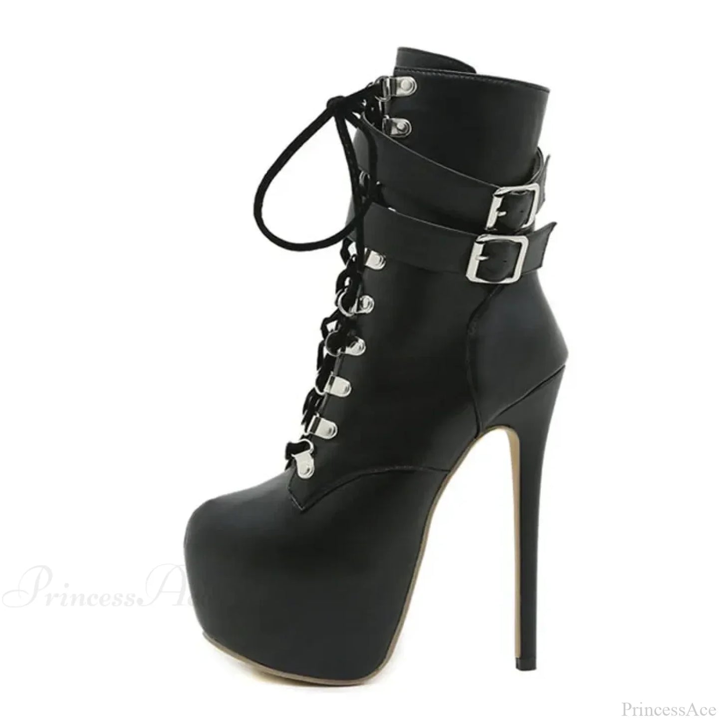 Sexy Buckle-Strap 16.5CM Extreme High-Heels Platform Boots Round-Toe Lace-Up Party Club Stripper High Heel