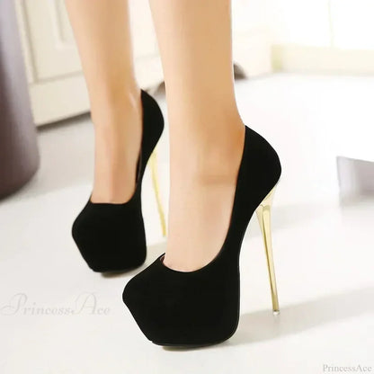 Sexy Club Suede Black High Heels 16cm Stiletto Waterproof Stripper Flock Pumps Ladies Shoes Plus Size High Heel