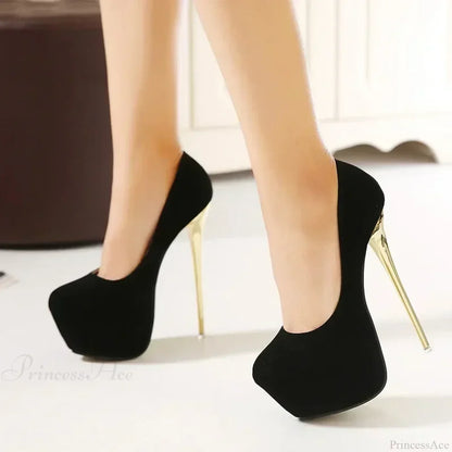 Sexy Club Suede Black High Heels 16cm Stiletto Waterproof Stripper Flock Pumps Ladies Shoes Plus Size High Heel