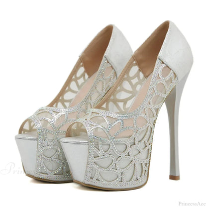 Sexy Crystal Rhinestone Platform Peep-Toe Stripper Party Banquet Ladies Elegant High Heel