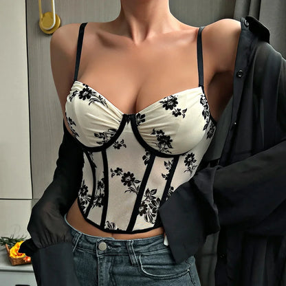 Sexy Deep V Pleated Fishbone Mesh Crop Tunic