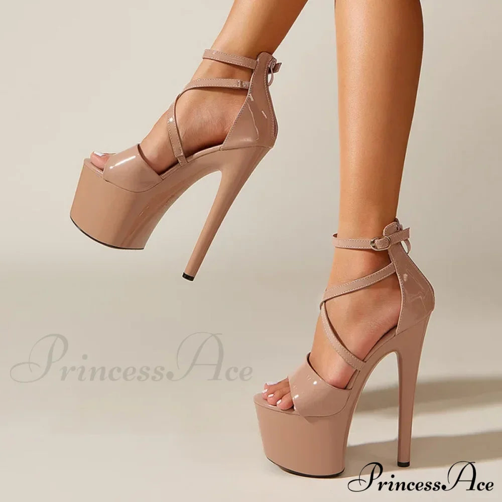 Sexy Extreme High Heels Platform Pole Dance Stripper Shoes Open Toe Buckle Strap Sandals Summer Zipper Women Pumps