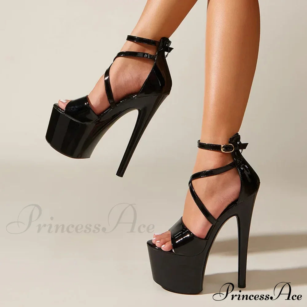 Sexy Extreme High Heels Platform Pole Dance Stripper Shoes Open Toe Buckle Strap Sandals Summer Zipper Women Pumps