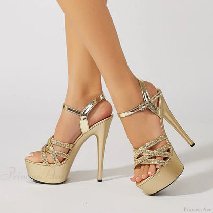 Sexy Fetish 15CM Sequined Narrow Band Open Toe Wedding Banquet High Heel