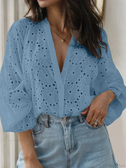 Sexy Flared Long Sleeve Tunic V-neck Blouse