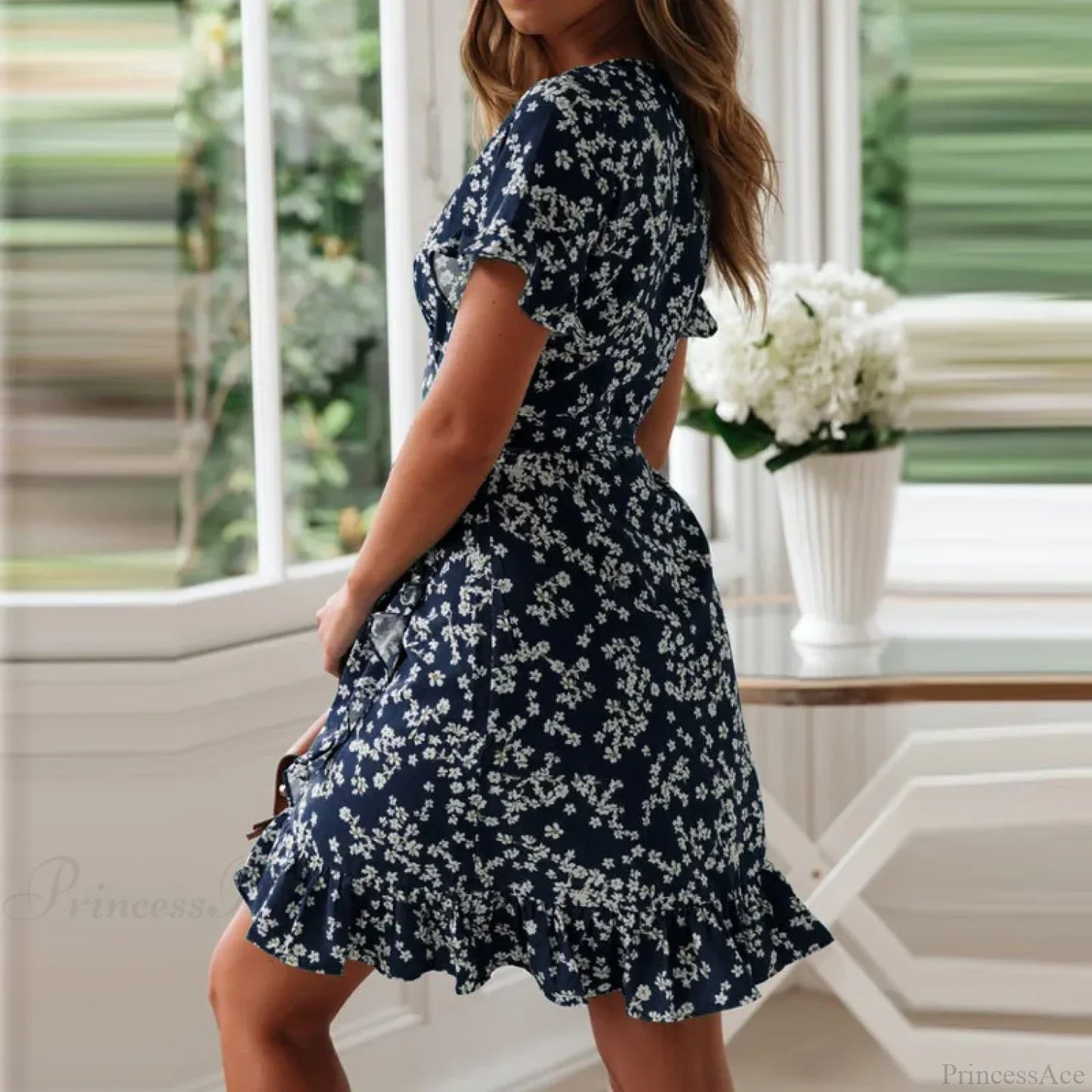 Sexy Floral Print V-neck Chiffon Mini Floral Dress
