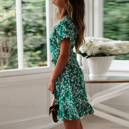 Sexy Floral Print V-neck Chiffon Mini Floral Dress