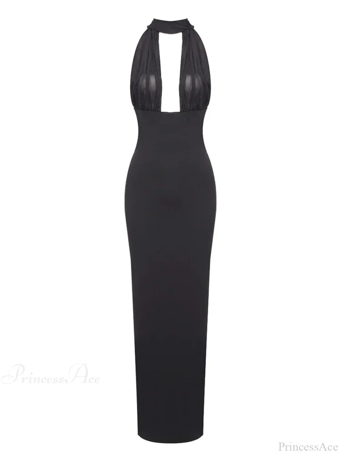 Sexy Halter Backless Mesh Patchwork Black Sleeveless Bodycon Christmas Party Dress