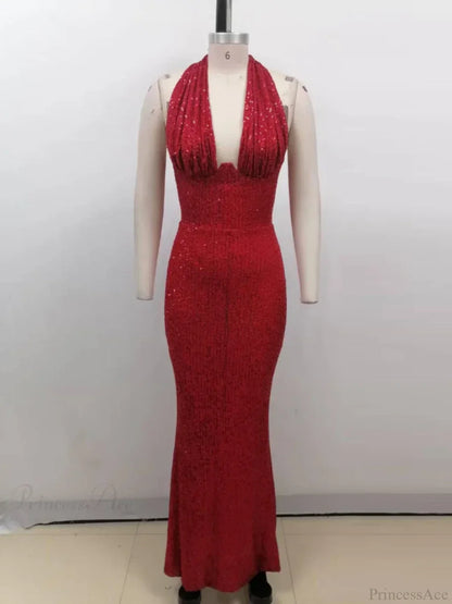 Sexy Halter Deep V Neck Sequins Green Sleeveless Backless Celebrity Christmas Party Dress