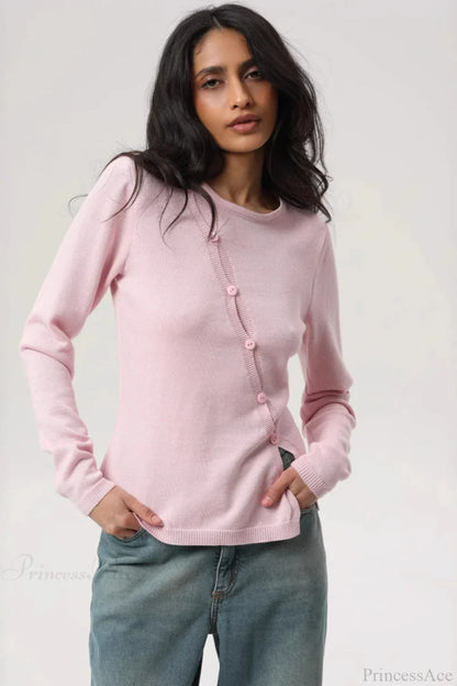 Sexy Irregular Crew Neck Long Sleeve Knit Sweater