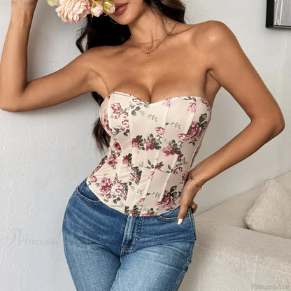 Sexy Lace Flower Pattern Corset Low-Cut Tank Top