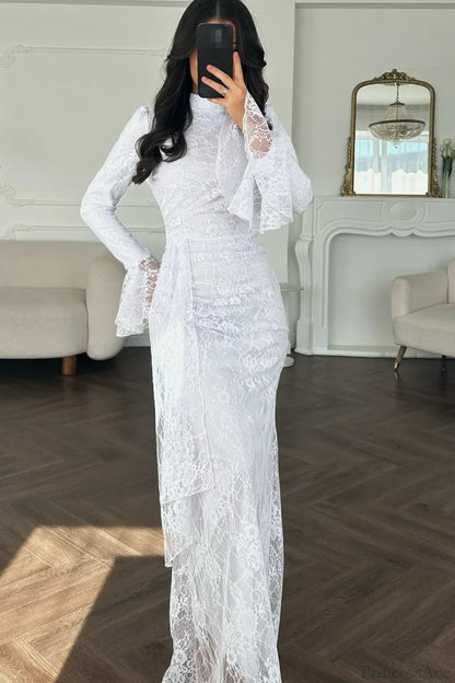 Sexy Lace Long Sleeve Bodycon Maxi Evening Dress