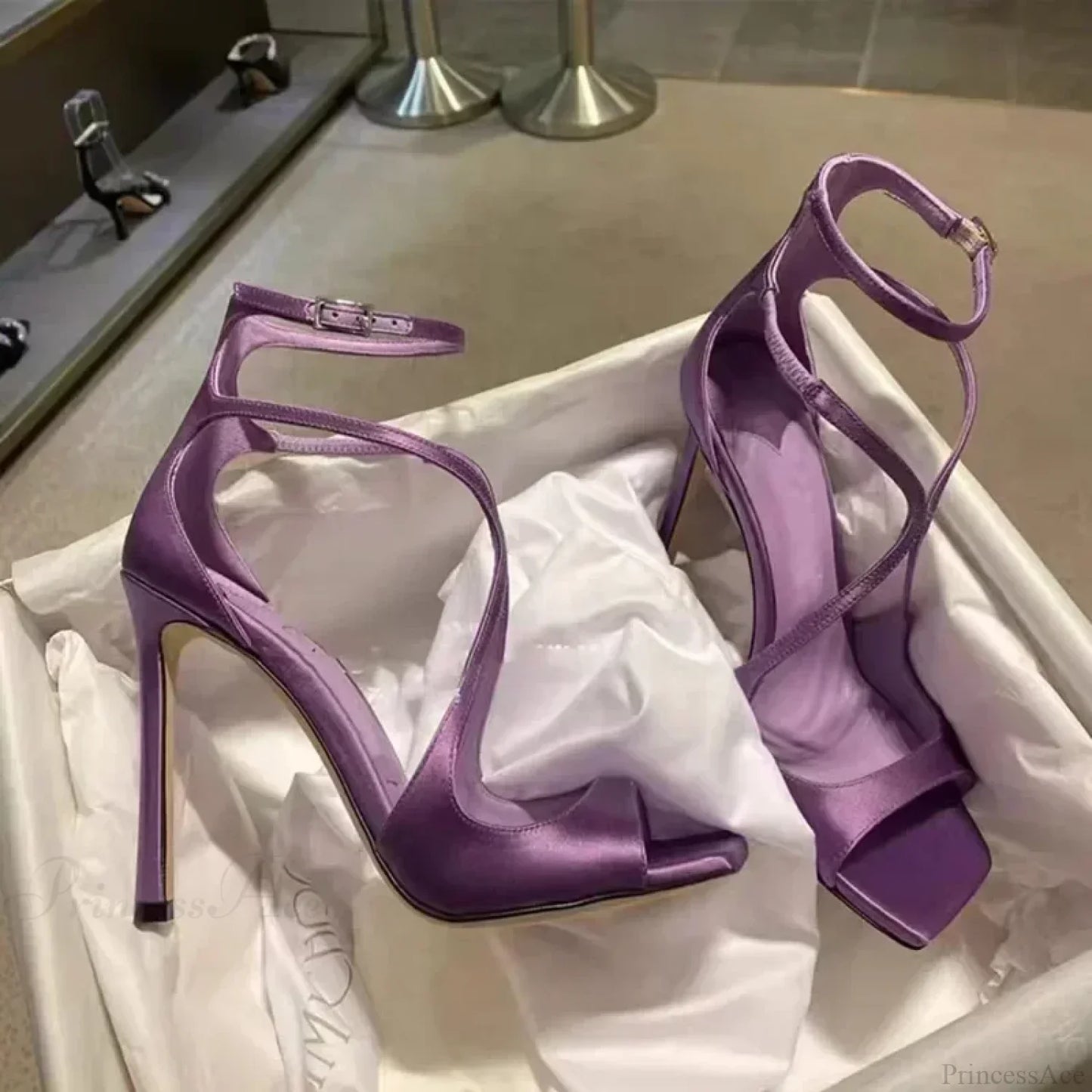 Sexy Luxury Satin Designer Party Dress Square Head Gladiator Slingback Pumps Female High Heel