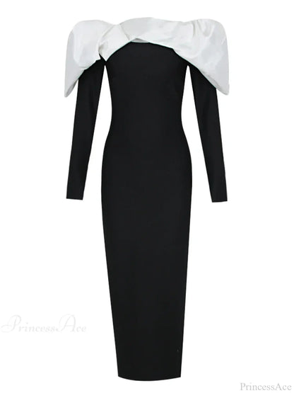 Sexy Off Shoulder Long Sleeves Bandage Black Detachable Pleated Christmas Party Dress
