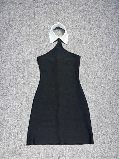 Sexy Patchwork Sleeveless Bandage Dress Black Backless Bodycon Mini Christmas Party Dress
