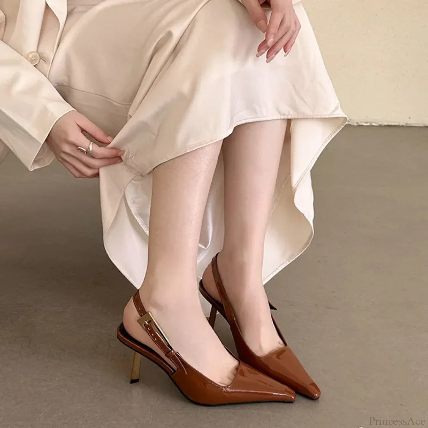 Sexy Patent Leather Slingbacks Thin High Heels Women Pointed Toe Belt Buckle Party Wedding High Heel