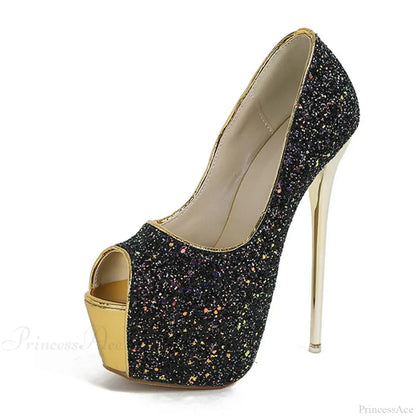 Sexy Peep-Toe Extreme High-Heels Party Nightclub Stripper Pole-Dance Sequined Cloth Platform High Heel