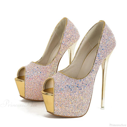 Sexy Peep-Toe Extreme High-Heels Party Nightclub Stripper Pole-Dance Sequined Cloth Platform High Heel