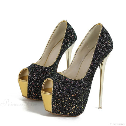 Sexy Peep-Toe Extreme High-Heels Party Nightclub Stripper Pole-Dance Sequined Cloth Platform High Heel