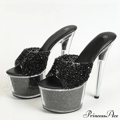 Sexy Peep Toe Party Club Strip Pole Dance Shoes Extreme High Heels 17CM Women Slipper Sequined Transparent Platform Sandal