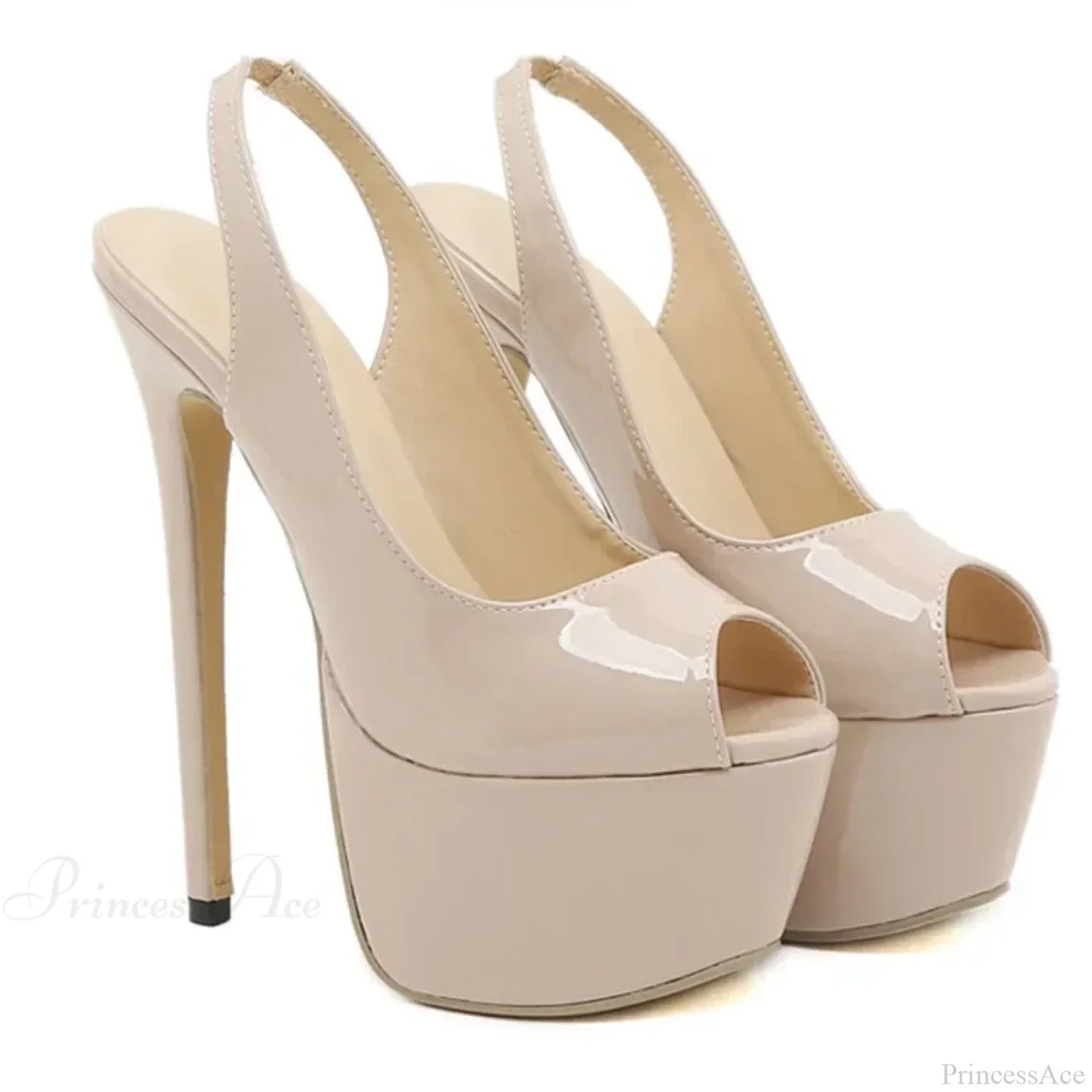 Sexy Peep Toe Patent Leather Model Catwalk Extreme High Heels Platform Slip-on Back Strap Pumps High Heel