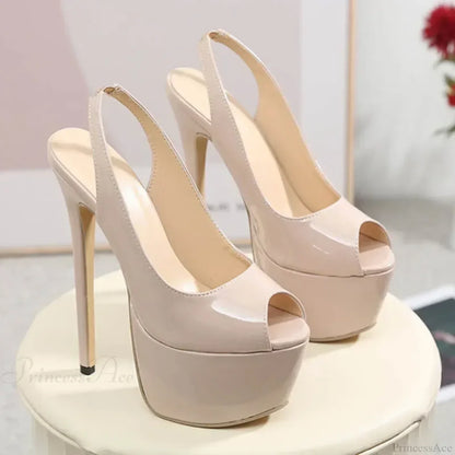 Sexy Peep Toe Patent Leather Model Catwalk Extreme High Heels Platform Slip-on Back Strap Pumps High Heel