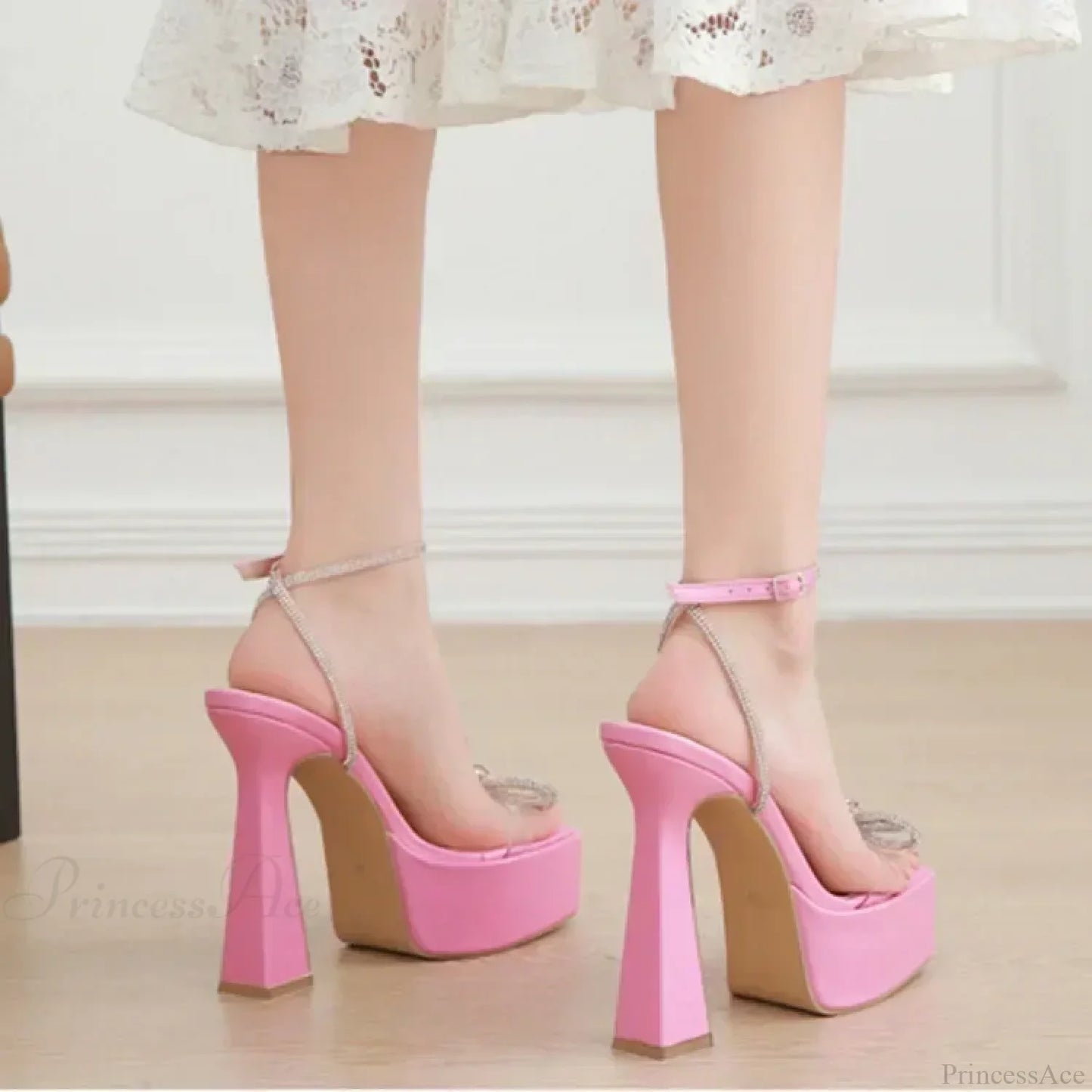 Sexy Peep Toe Platform Square HeadBuckle Strap Rhinestone Butterfly-knot 16CM High Heels Summer Lady High Heel