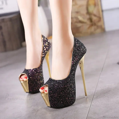 Sexy Peep Toe Platform Ultra High Heels Designer Bling Sequins Party Dress Female Sandal Pumps High Heel