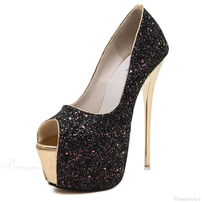 Sexy Peep Toe Platform Ultra High Heels Designer Bling Sequins Party Dress Female Sandal Pumps High Heel