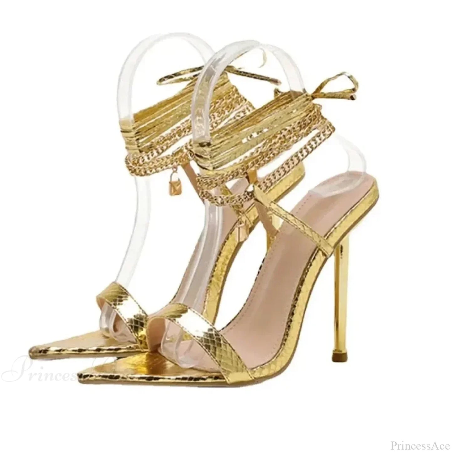 Sexy Peep Toe Pointed Head Stiletto Sandals Chain Ankle Straps Summer Thin High Heels Party High Heel