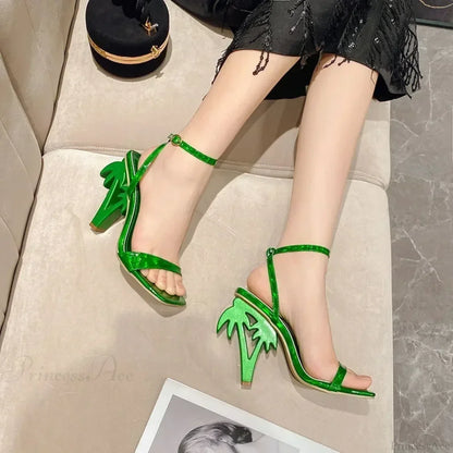 Sexy Peep Toe Square Head Strange High Heeled Sandals Narrow Band AnkleBuckle Strap Summer High Heel