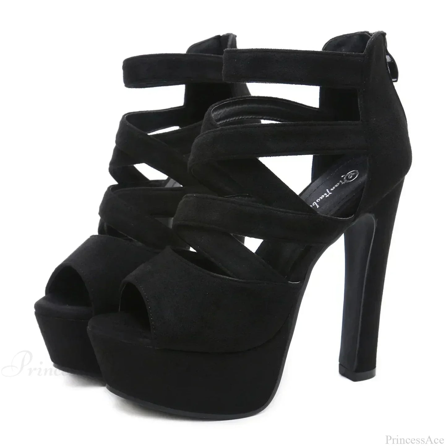 Sexy Peep Toe Suede Cross Band Platform Black/Apricot Ankle Strap Back Zipper Ultra High Heel Party High Heel