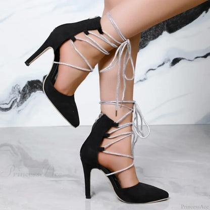 Sexy Peep Toe Women's Stiletto Luxury Square Head Rhinestone Thin Band Strap Comfort Slim High Heel