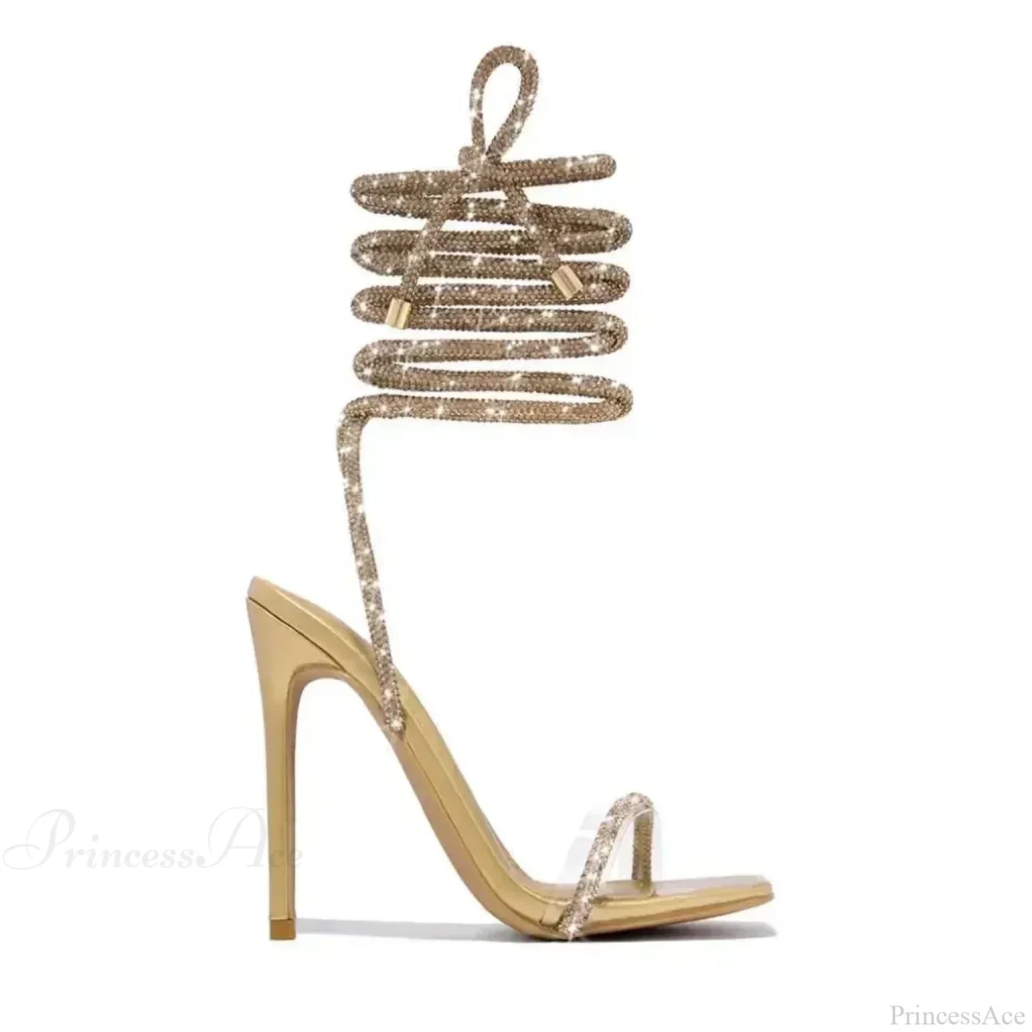 Sexy Peep Toe Women's Stiletto Luxury Square Head Rhinestone Thin Band Strap Comfort Slim High Heel