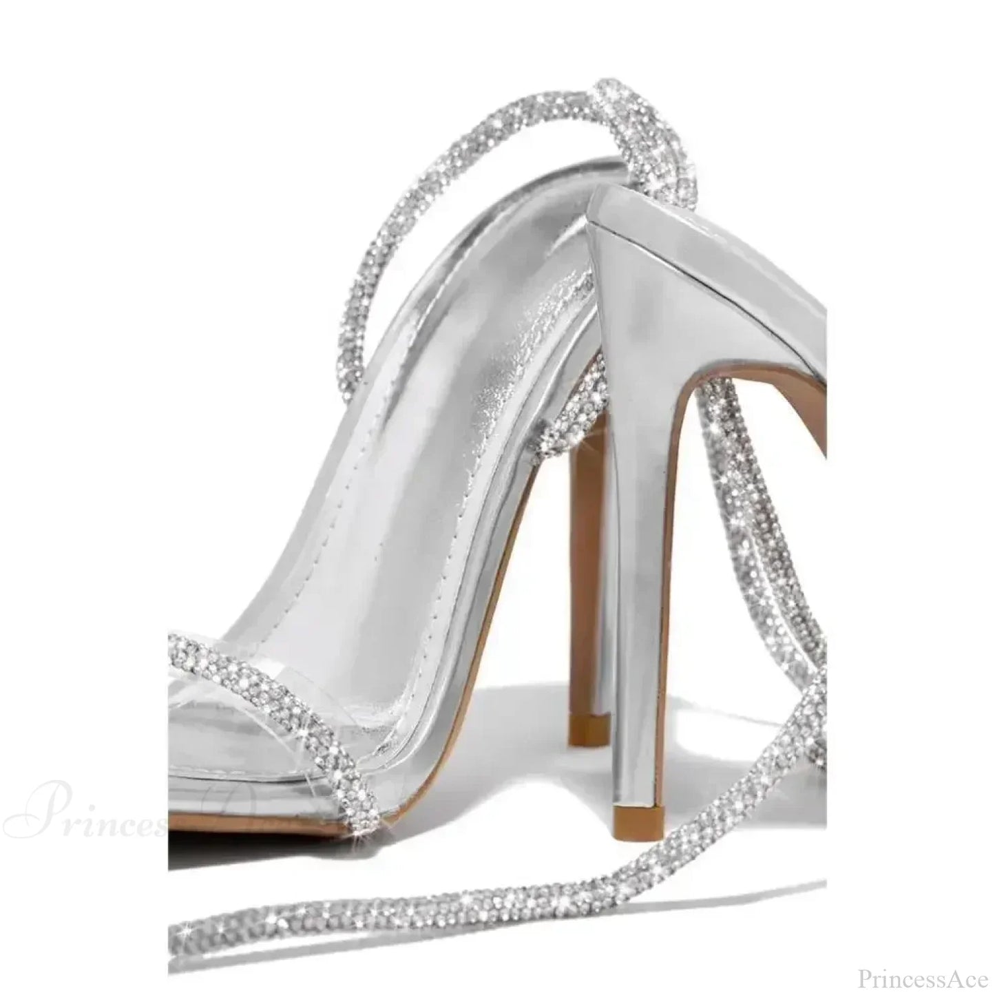 Sexy Peep Toe Women's Stiletto Luxury Square Head Rhinestone Thin Band Strap Comfort Slim High Heel