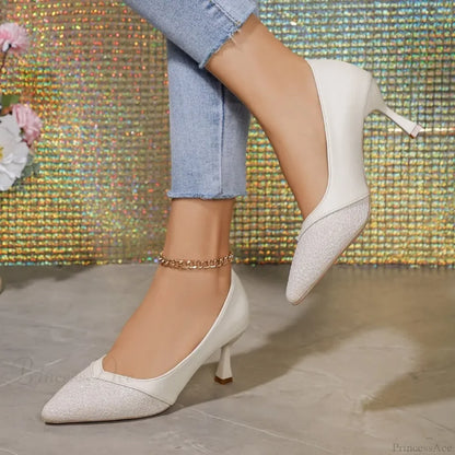 Sexy Pointed Exquisite Wedding Bride Casual Fashion Elegant Stiletto Low Heel Pump