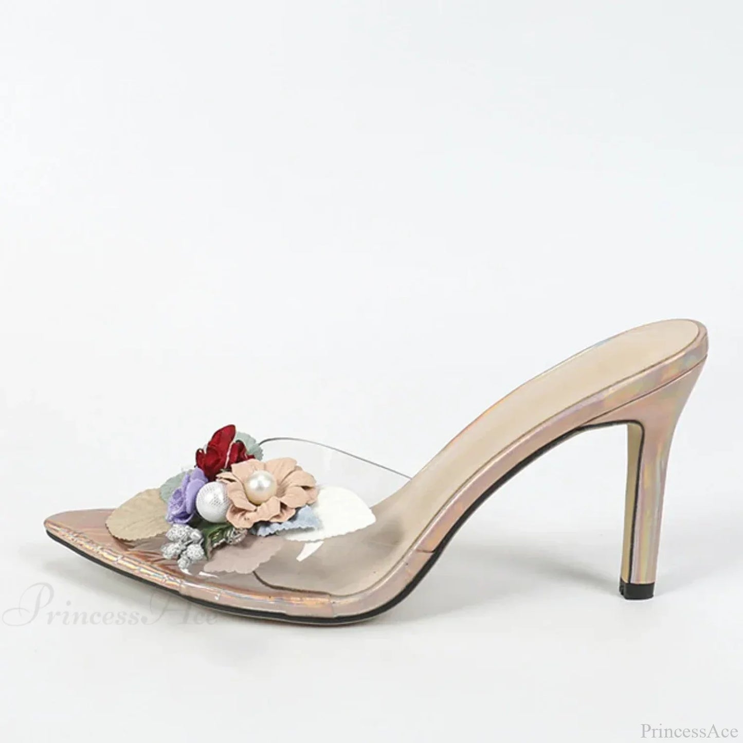 Sexy Pointed Thin High Mixed Colorful Flower Pvc Transparent Summer Party High Heel