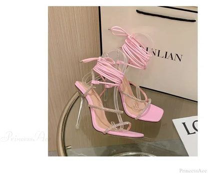 Sexy Silk Pointed Rhinestone Butterfly-knot Thin High Heel Sandals Pvc Band Ankle Buckle Banquet Wedding High Heel