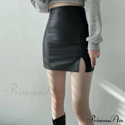 Sexy Skinny High Waist Side Split Korean Chic Black Comfortable Mini Skirt