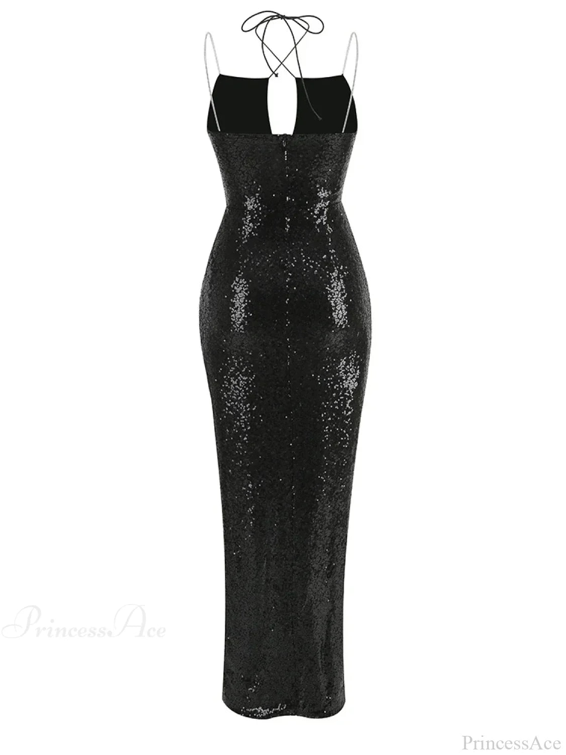 Sexy Sleeveless Cut Out Black Sequins Elegant Backless High Slit Christmas Party Dress
