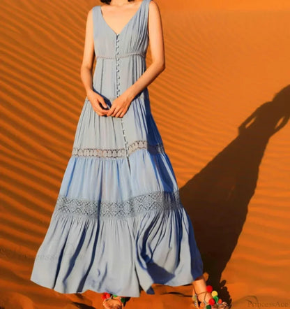 Sexy Sleeveless Deep V-neck Tank Maxi Dress Cotton Long Summer Dress