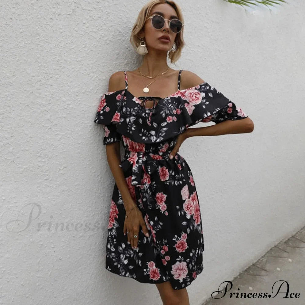 Sexy Spaghetti Strap Floral Print Mini Dress