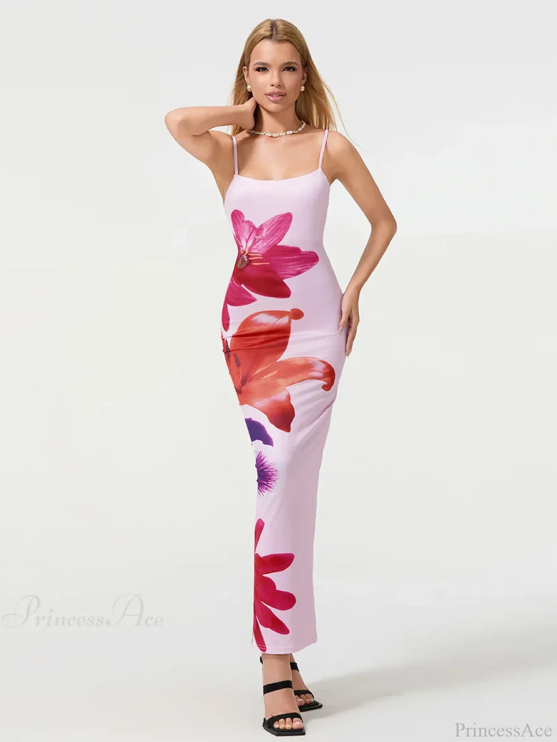 Sexy Spaghetti Straps Bodycon O-neck Wrap Cami Floral Dress