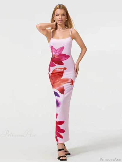 Sexy Spaghetti Straps Bodycon O-neck Wrap Cami Floral Dress