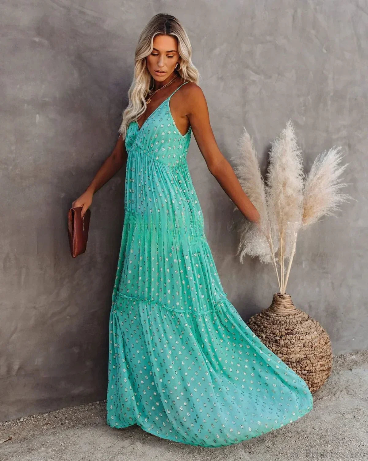 Sexy Split Big Hem Strapless Sleeveless Green Maxi Boho Dress