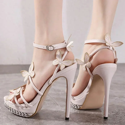 Sexy Stiletto Sandals Narrow Band Butterfly-KnotBuckle Strap 14CM High Quality Ladies High Heel